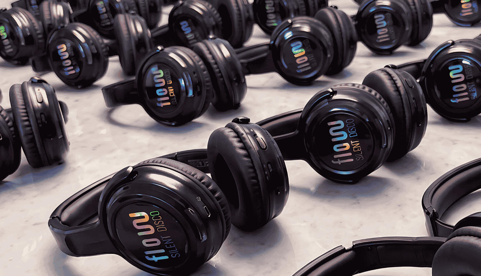 Assortment of Flow Silent Disco headphones Assortment of Flow Silent Disco headphones